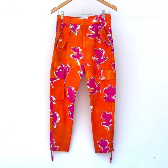 Prabal Gurung Floral Cargo Pants Orange Pink Drop Crotch 28 Streetwear - Picture 5 of 14